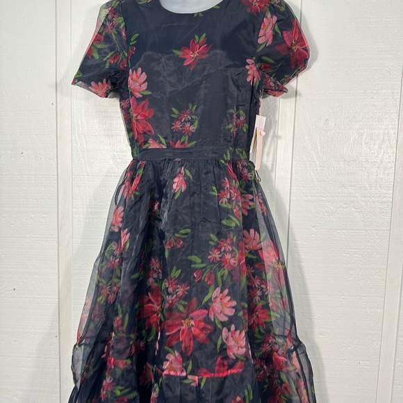 Rachel Parcell Black Orchard Floral Print Tulle Short Sleeve Dress Size 8 NWT - Picture 5 of 14